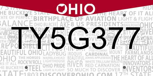 TY5G377 Ohio License Plate