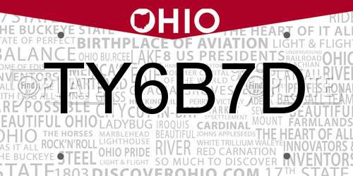 TY6B7D Ohio License Plate