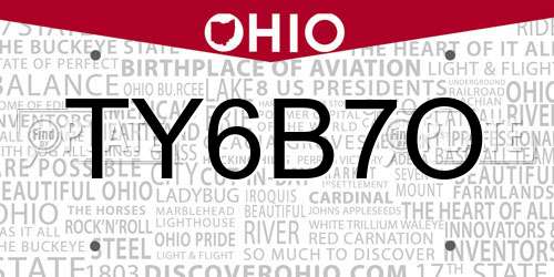 TY6B7O Ohio License Plate