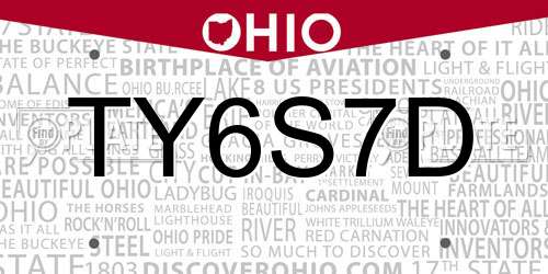 TY6S7D Ohio License Plate