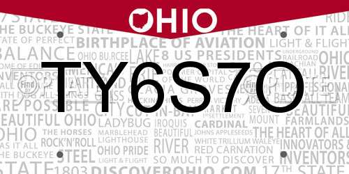 TY6S7O Ohio License Plate