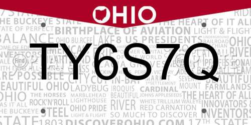 TY6S7Q Ohio License Plate
