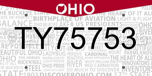 TY75753 Ohio License Plate