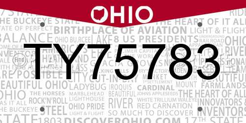 TY75783 Ohio License Plate