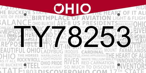 TY78253 Ohio License Plate