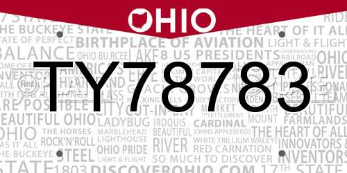 TY78783 Ohio License Plate