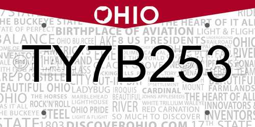 TY7B253 Ohio License Plate