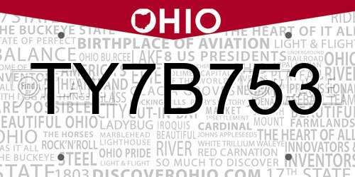 TY7B753 Ohio License Plate