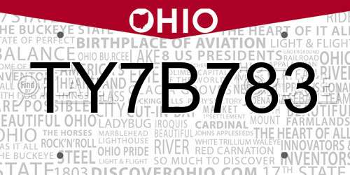 TY7B783 Ohio License Plate