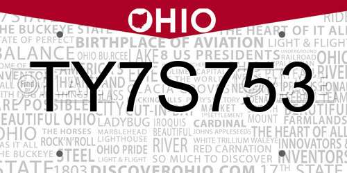 TY7S753 Ohio License Plate