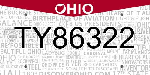 TY86322 Ohio License Plate
