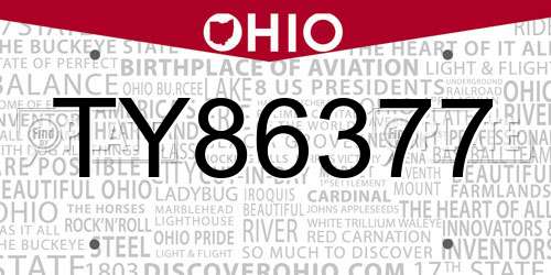 TY86377 Ohio License Plate