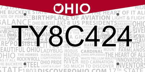 TY8C424 Ohio License Plate