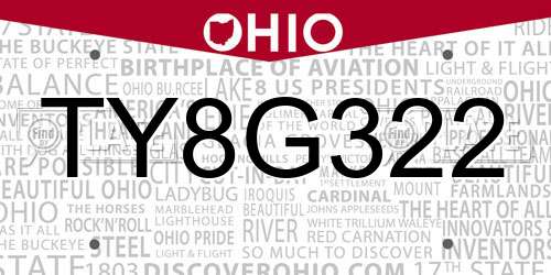 TY8G322 Ohio License Plate