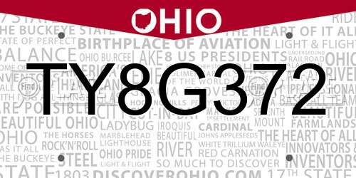 TY8G372 Ohio License Plate