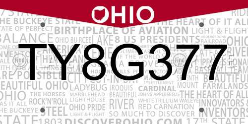 TY8G377 Ohio License Plate