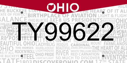 TY99622 Ohio License Plate