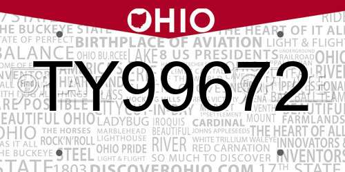 TY99672 Ohio License Plate