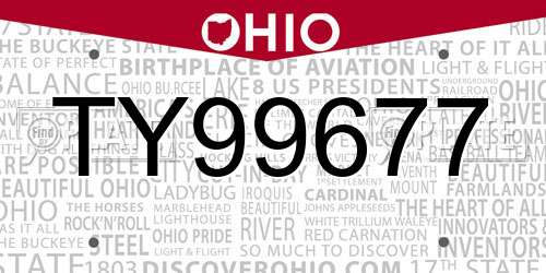 TY99677 Ohio License Plate