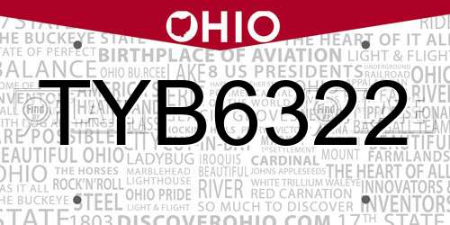TYB6322 Ohio License Plate