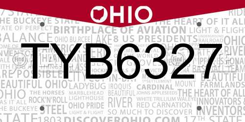 TYB6327 Ohio License Plate