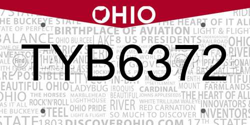 TYB6372 Ohio License Plate