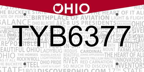 TYB6377 Ohio License Plate