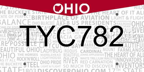 TYC782 Ohio License Plate