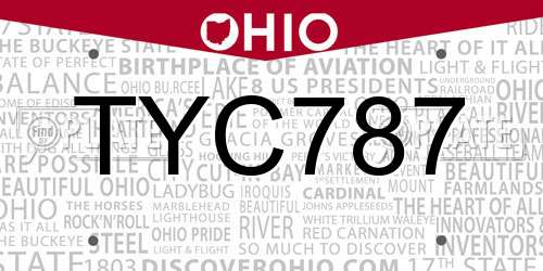 TYC787 Ohio License Plate