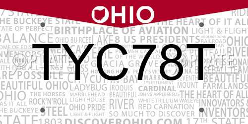 TYC78T Ohio License Plate