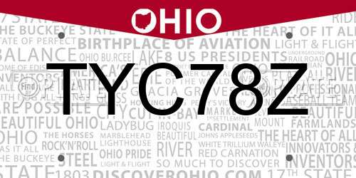 TYC78Z Ohio License Plate