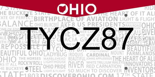 TYCZ87 Ohio License Plate