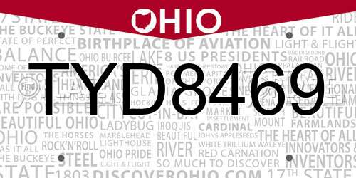TYD8469 Ohio License Plate