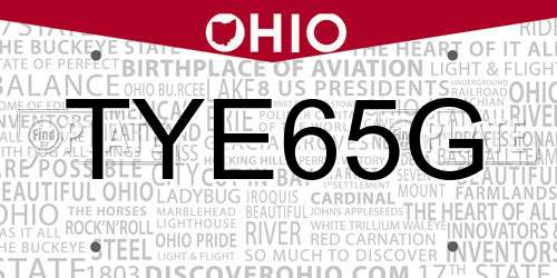 TYE65G Ohio License Plate