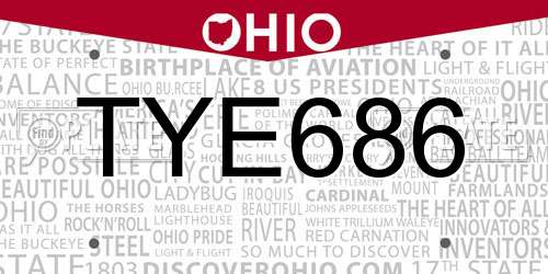 TYE686 Ohio License Plate