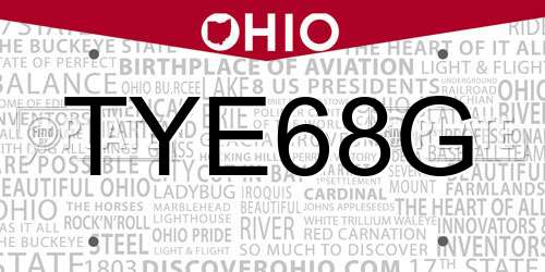 TYE68G Ohio License Plate