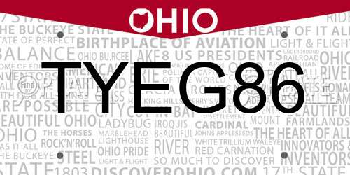 TYEG86 Ohio License Plate