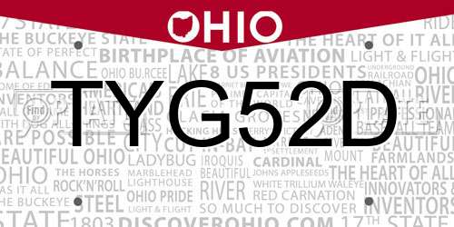 TYG52D Ohio License Plate