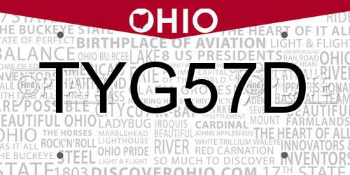 TYG57D Ohio License Plate
