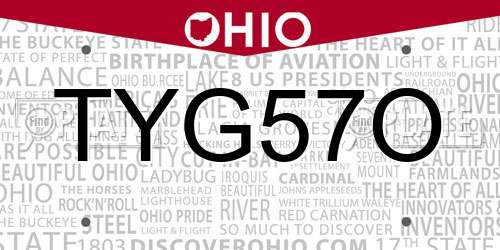 TYG57O Ohio License Plate