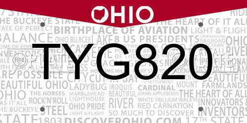 TYG820 Ohio License Plate