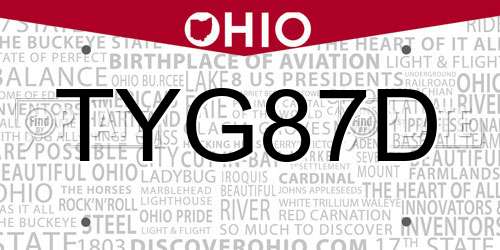 TYG87D Ohio License Plate