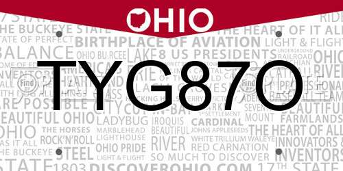TYG87O Ohio License Plate