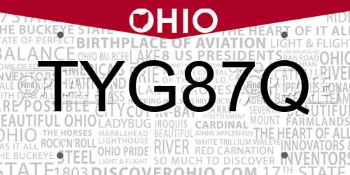 TYG87Q Ohio License Plate