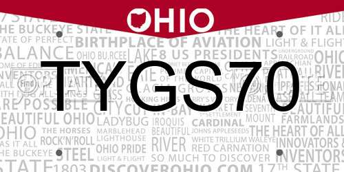 TYGS70 Ohio License Plate