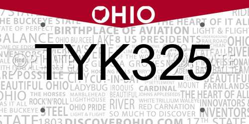 TYK325 Ohio License Plate