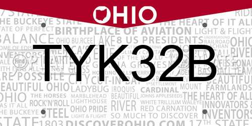 TYK32B Ohio License Plate