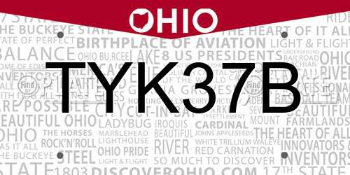 TYK37B Ohio License Plate