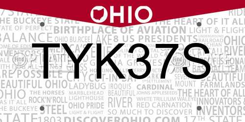 TYK37S Ohio License Plate