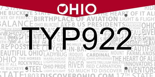 TYP922 Ohio License Plate